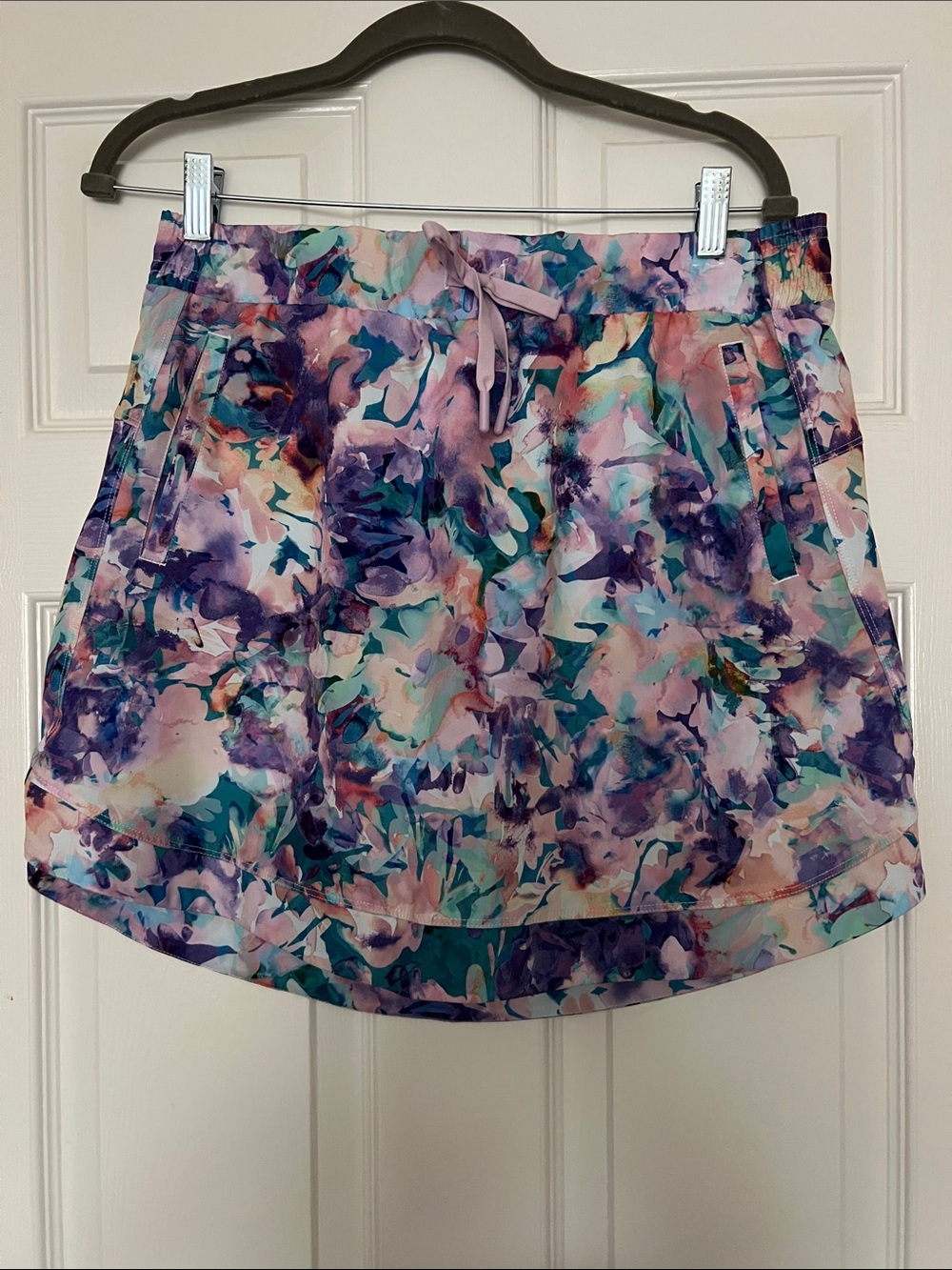 RBX Floral Abstract Mini Skirt in Purple, Pink, Teal, White
